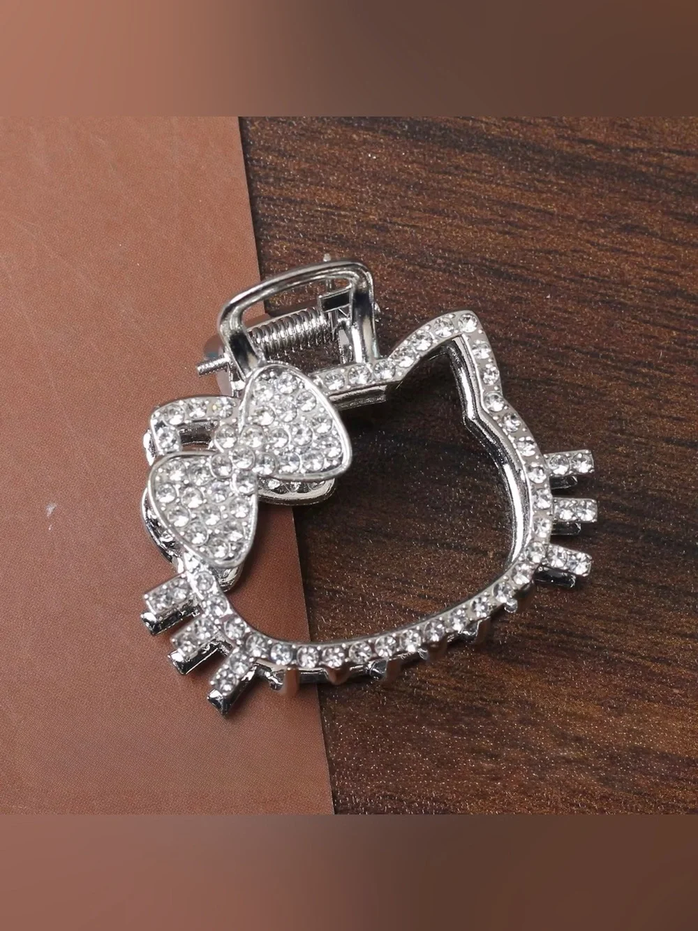Crystal Bow Cat Face Hair Clip - Pink Accents